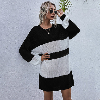 Damen Strickkleid Oversized Blockstreifenmuster Norvielle