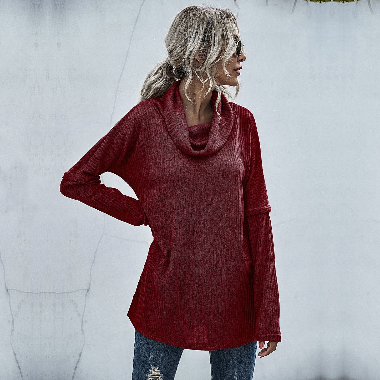 Damen Pullover Weiter Kragen Strukturiert Norvielle