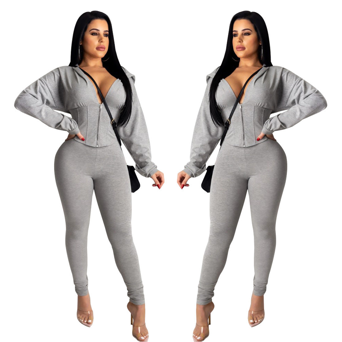 Damen Jumpsuit Crop- Reißverschluss