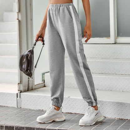 Damen Jogginghose Elastischer Bund Mit Streifen Schwarz - Norvielle