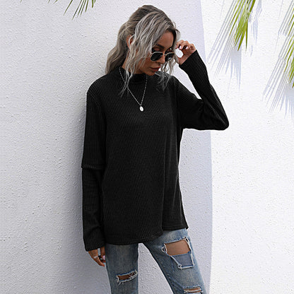 Damen Pullover Hochkragen Strukturiertes Waffelmuster Norvielle