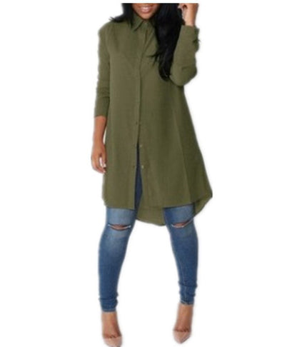 Damen Langarmkleid Asymmetrischer Saum Knopfdetails Bluse Norvielle