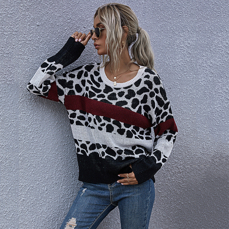 Damen Pullover Leo-Muster Blockstreifen Norvielle