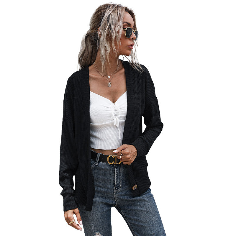 Damen Strickjacke mit Knöpfen Moderner Schnitt Beige
