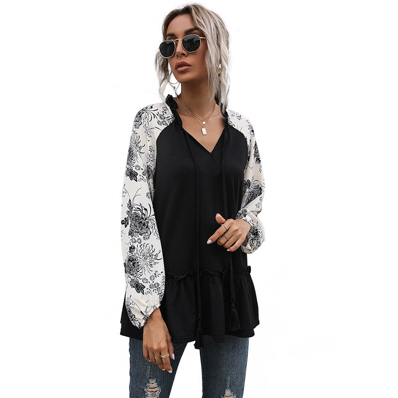Damen Bluse Florales Design Voluminöse Ärmel Norvielle