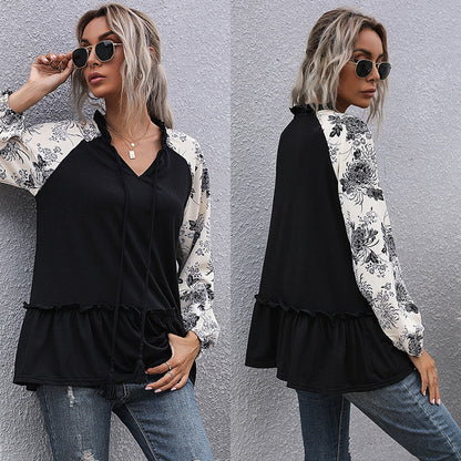 Damen Bluse Florales Design Voluminöse Ärmel Norvielle