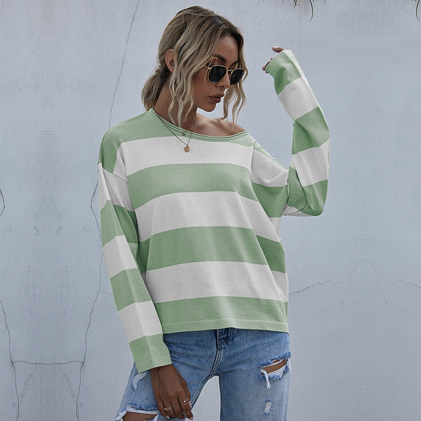 Damen Oversized Pullover Breite Streifen Norvielle