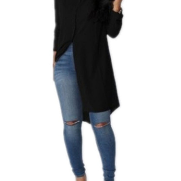 Damen Langarmkleid Asymmetrischer Saum Knopfdetails Bluse Norvielle