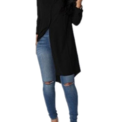 Damen Langarmkleid Asymmetrischer Saum Knopfdetails Bluse Norvielle
