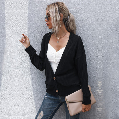 Damen Strickjacke mit Knöpfen Moderner Schnitt Beige