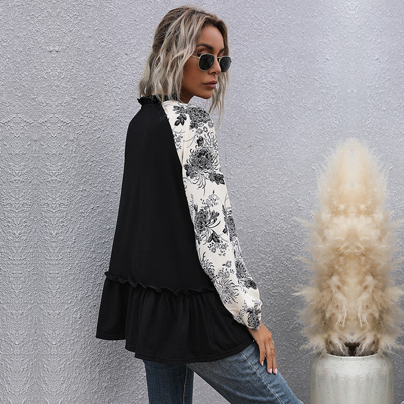 Damen Bluse Florales Design Voluminöse Ärmel Norvielle