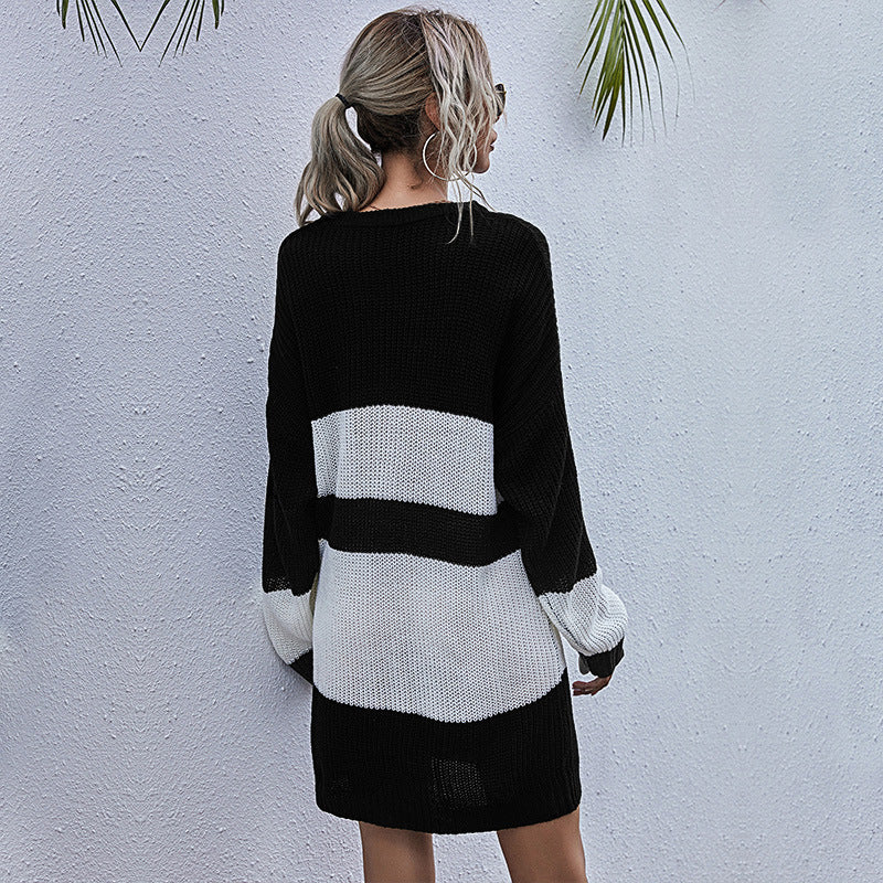 Damen Strickkleid Oversized Blockstreifenmuster Norvielle