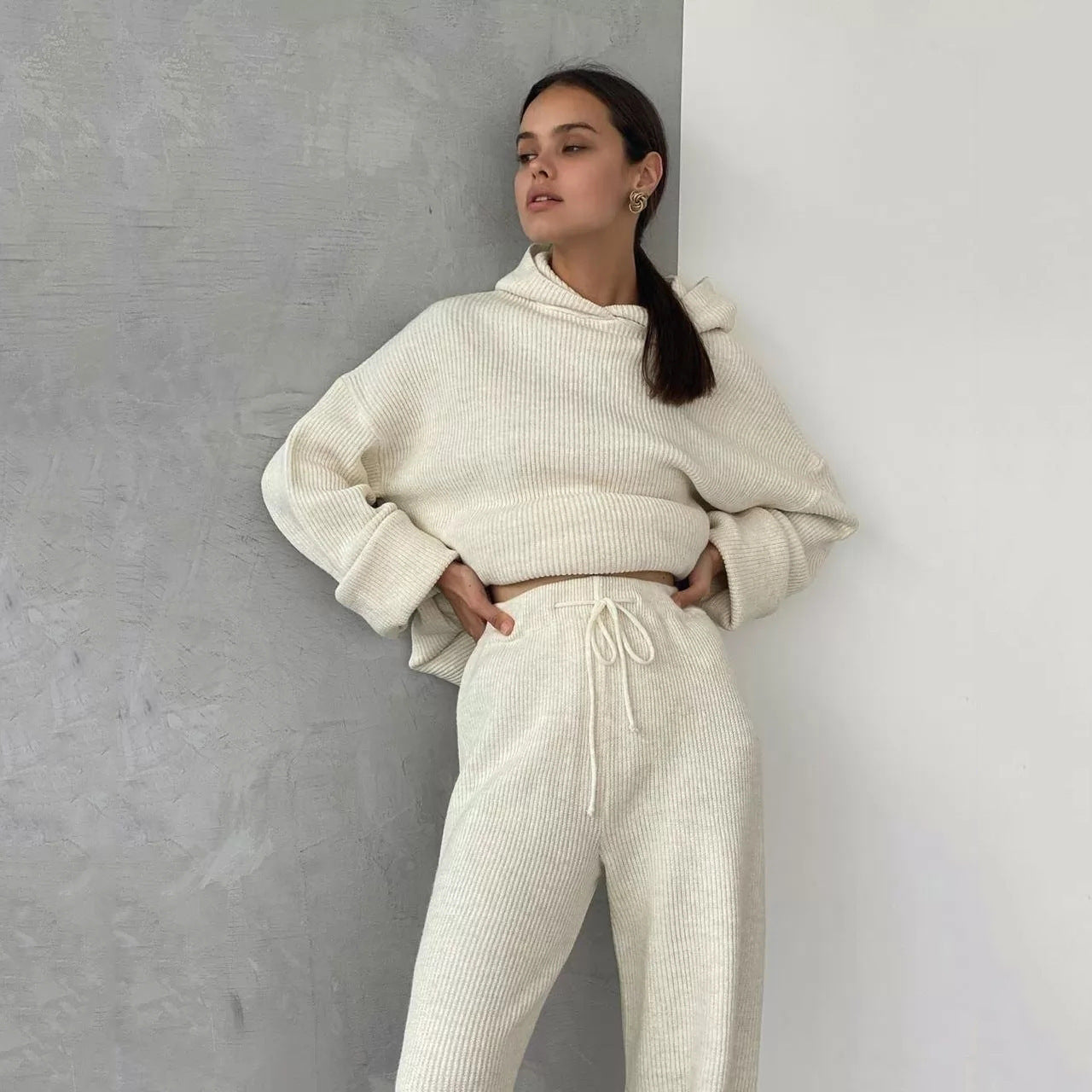 Damen Lounge-Set mit Kapuze und weitem Hosenbein Norvielle