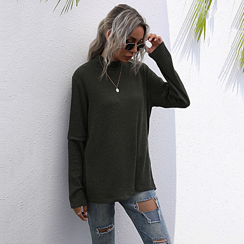 Damen Pullover Hochkragen Strukturiertes Waffelmuster Norvielle