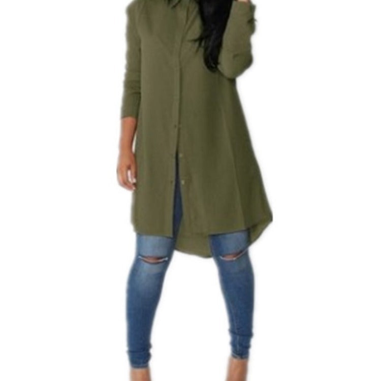 Damen Langarmkleid Asymmetrischer Saum Knopfdetails Bluse Norvielle