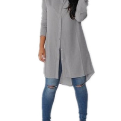 Damen Langarmkleid Asymmetrischer Saum Knopfdetails Bluse Norvielle