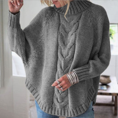 Damen Strickpullover Hochkragen Zopfmuster Norvielle