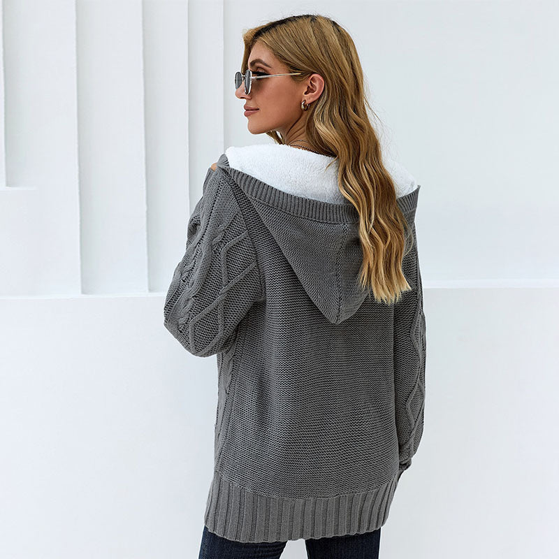 Damen Strickjacke Hochkragen Bequem Knöpfe Norvielle