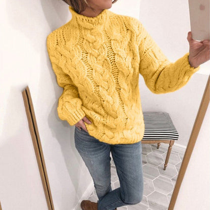 Damen Strickpullover Zopfmuster Hochkragen Norvielle