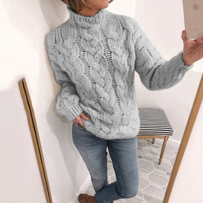 Damen Strickpullover Zopfmuster Hochkragen Norvielle