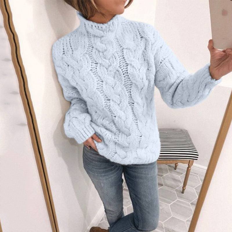Damen Strickpullover Zopfmuster Hochkragen Norvielle