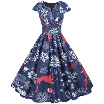 Damen Weihnachtskleid Retro-Print ausgestellter Rock Norvielle