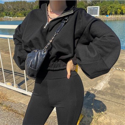 Damen Cropped Sweatshirt Reißverschluss Norvielle