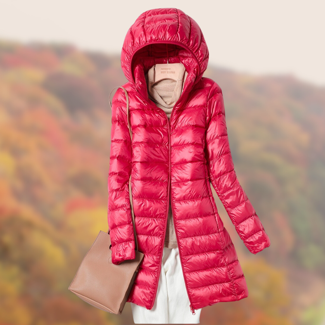 Damen Steppjacke Lange Glänzend Mit Kapuze