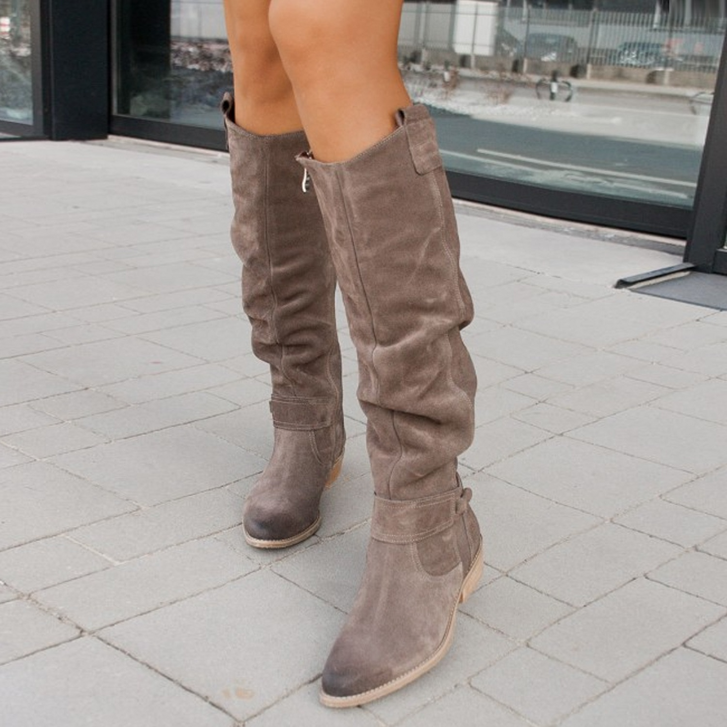 Damen Kniehohe Stiefel Casual Leder