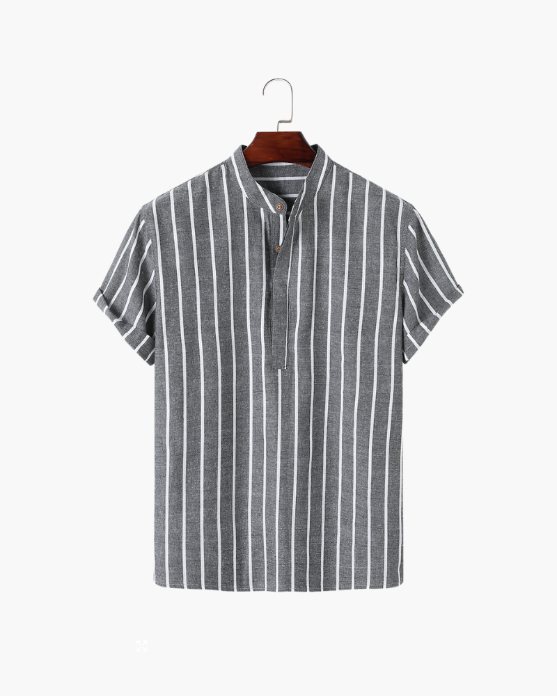 Herren Leinenhemd Gestreift Stehkragen Sommer Beige