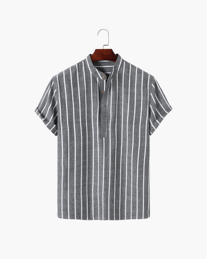 Herren Leinenhemd Gestreift Stehkragen Sommer Beige