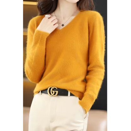 Damen V-Ausschnitt Pullover Leichter Strick