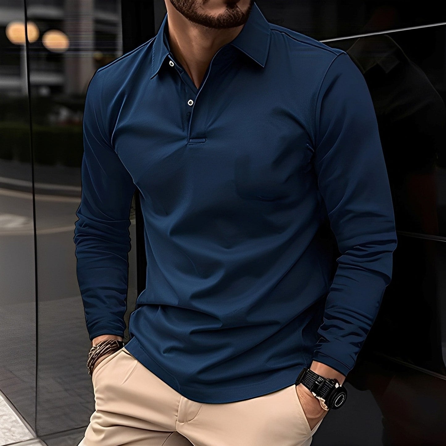 Deacon Herren Langarm-Poloshirt Bequem