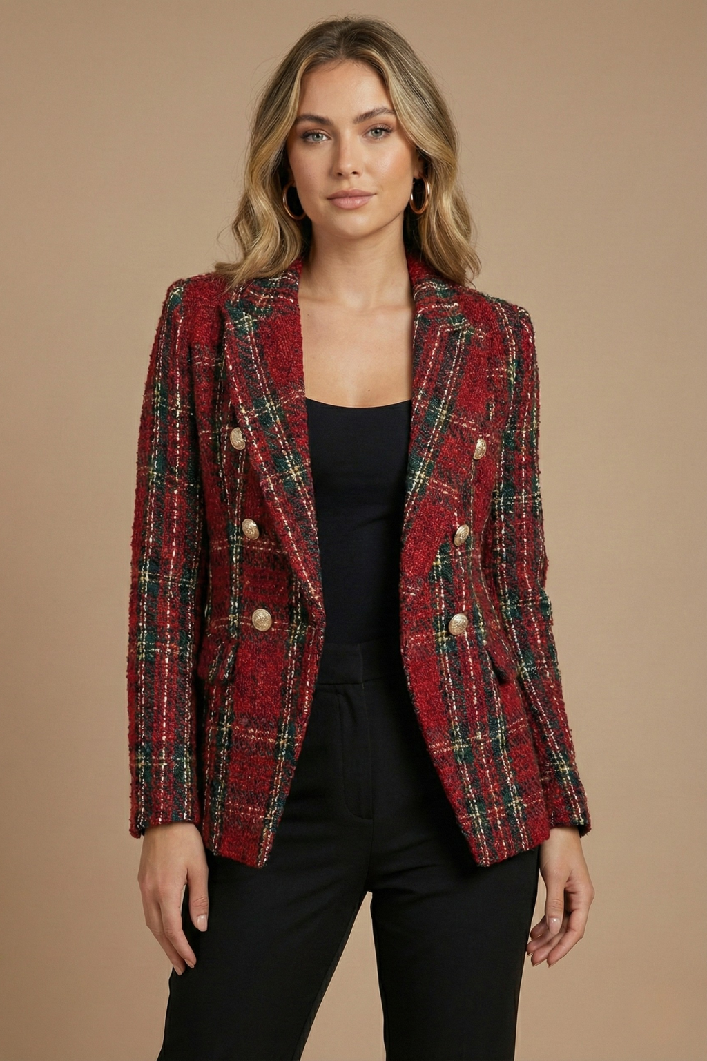 Damen Doppelreihige Blazerjacke Kariert