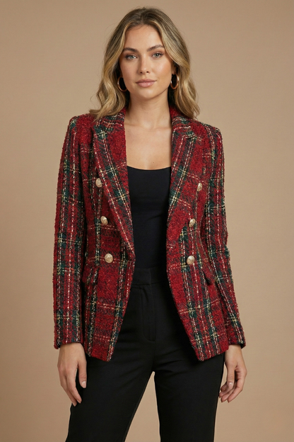 Damen Doppelreihige Blazerjacke Kariert