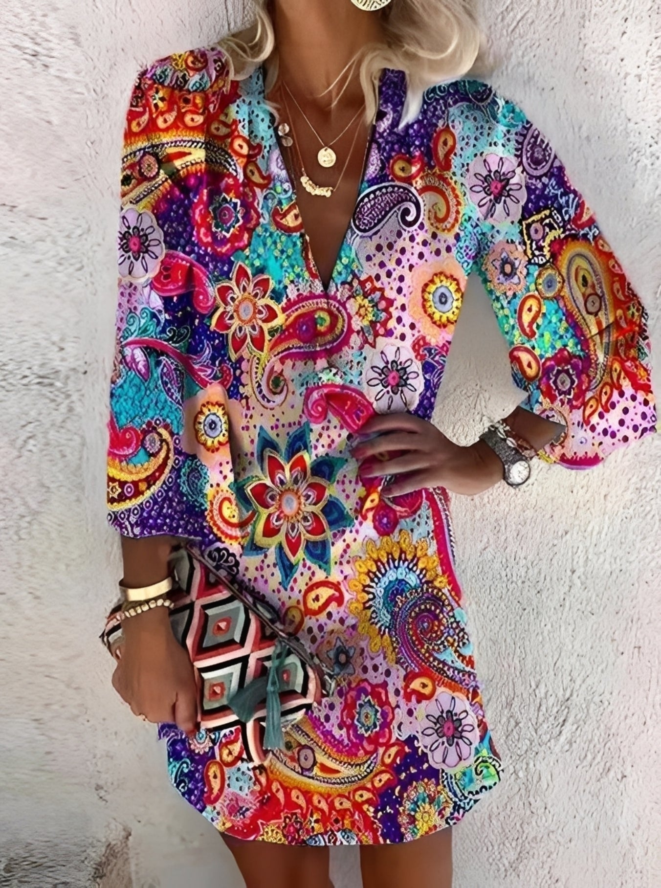 Damen Minikleid Boho-Stil Leicht Sommerlook