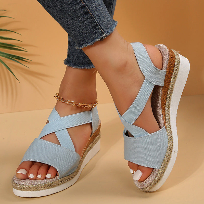 Norvielle Damen Keilsandalen Plateau Gladiator Kreuzriemen