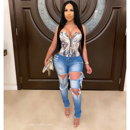 Damen Skinny Jeans Destroyed High Waist