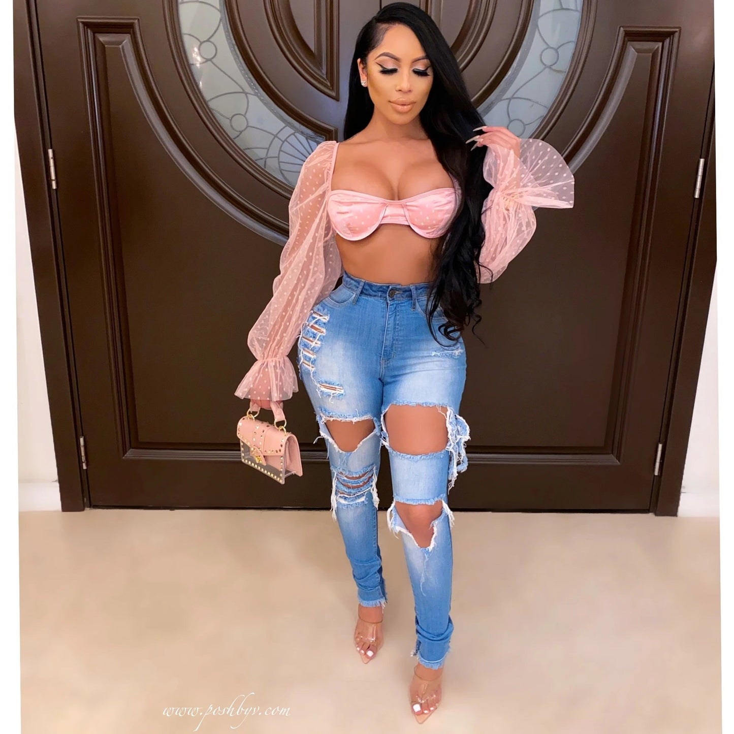 Damen Skinny Jeans Destroyed High Waist