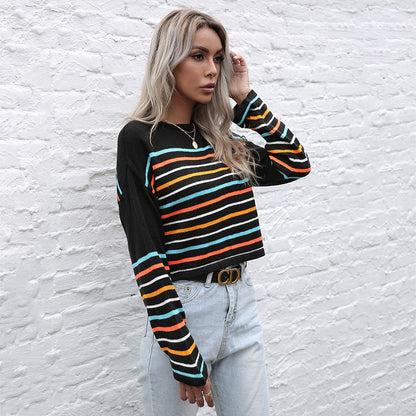 Damen Pullover Gestreift Rundhals Lässig Norvielle