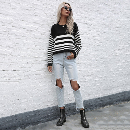 Damen Strickpullover Gestreift Weit Norvielle