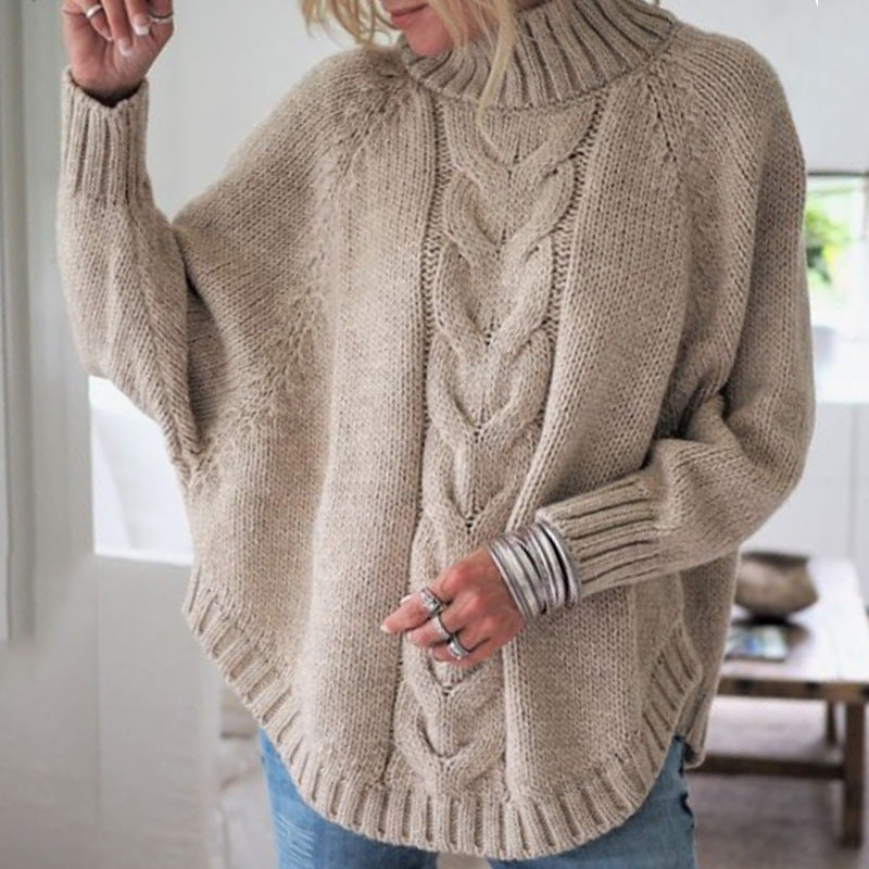 Damen Strickpullover Hochkragen Zopfmuster Norvielle