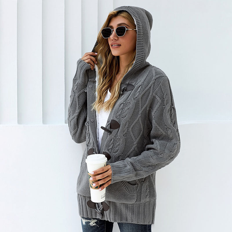Damen Strickjacke Hochkragen Bequem Knöpfe Norvielle