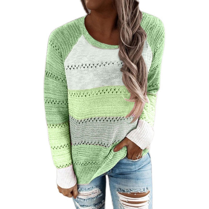 Damen Strickpullover Streifenmuster Feinripp
