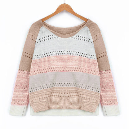 Damen Strickpullover Streifenmuster Feinripp