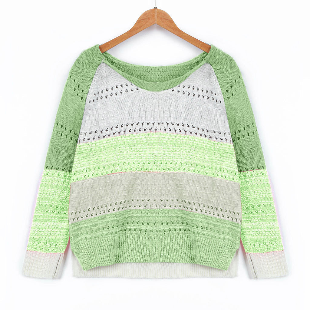 Damen Strickpullover Streifenmuster Feinripp