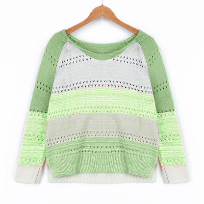 Damen Strickpullover Streifenmuster Feinripp