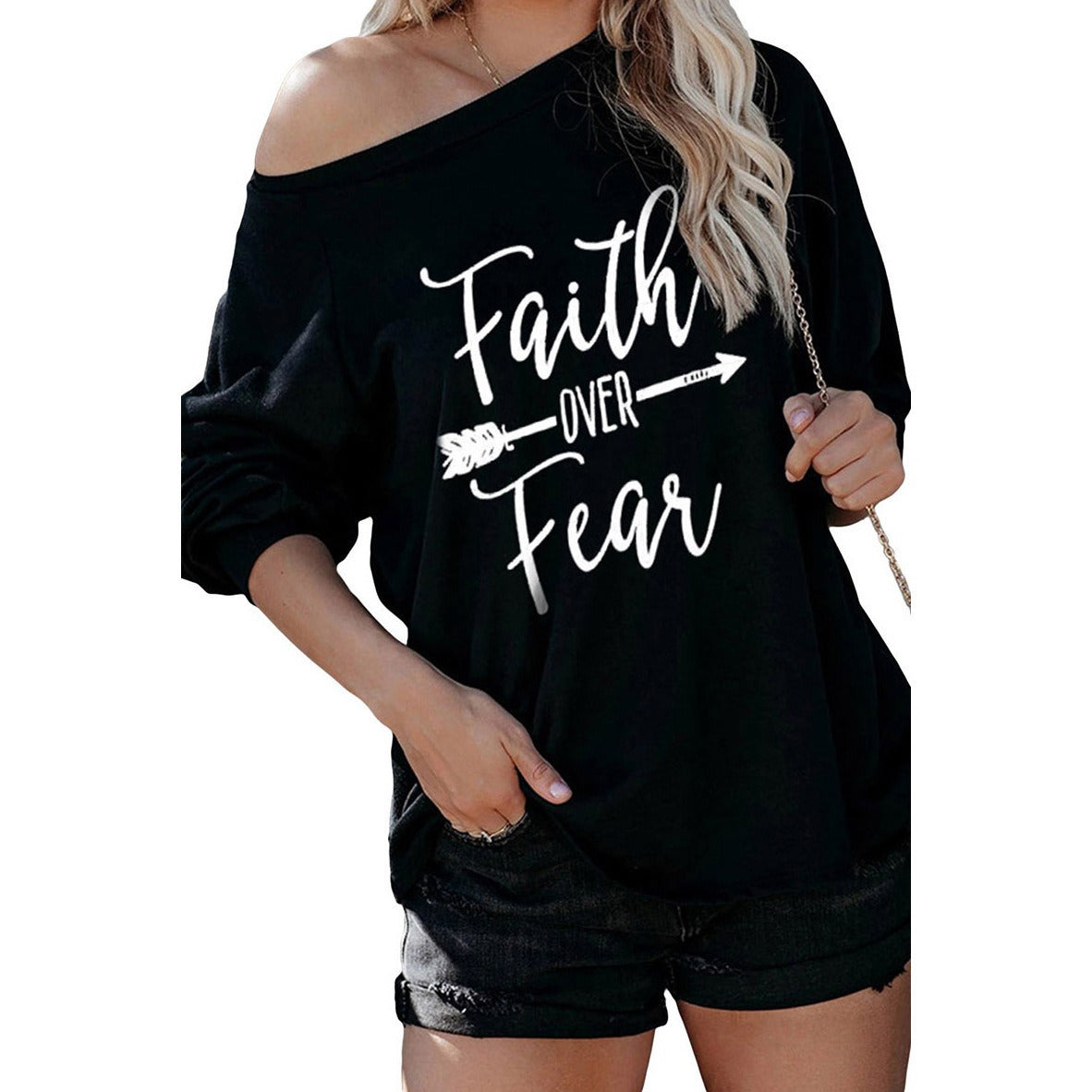 Damen Off-Shoulder Sweatshirt Motivdruck