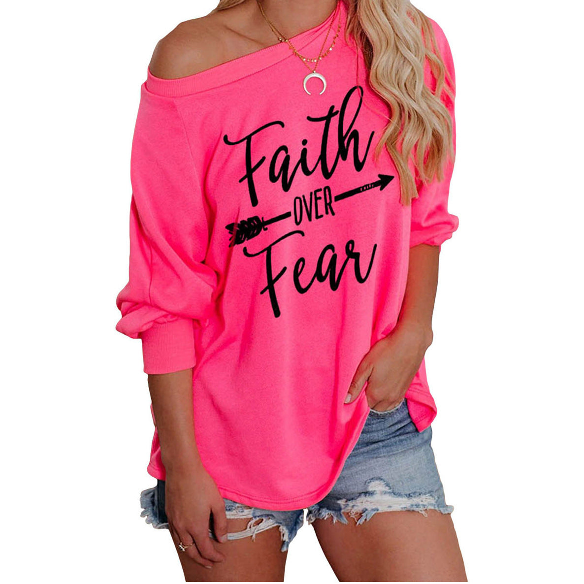 Damen Off-Shoulder Sweatshirt Motivdruck
