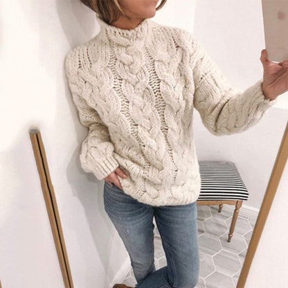 Damen Strickpullover Zopfmuster Hochkragen Norvielle